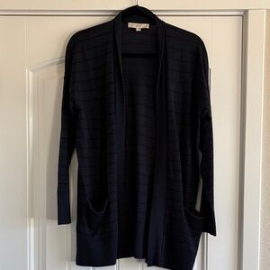 LOFT Black Striped Open-Front Cardigan